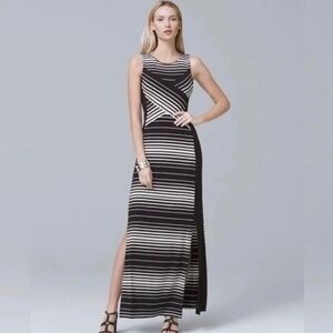 WHBM Maxi Dress Black&White Striped Steeveless Size M Cutout Back, Lined